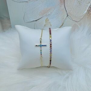 Women's Colorful Cross Bracelet & Colorful Rhinestone 18K Gold Plated Bracelets